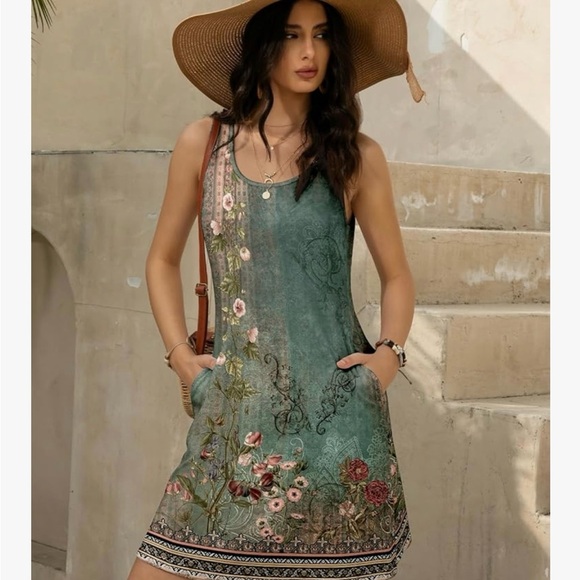 Floral Green Sleeveless Dress. Gorgeous. NEW With Tags! - Picture 4 of 5